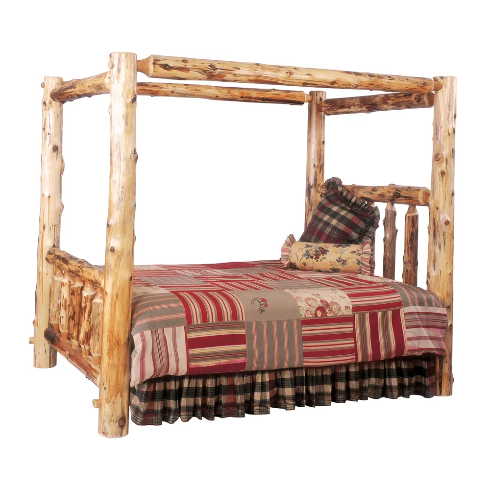 Cedar Log Canopy Bed - King - Weathered