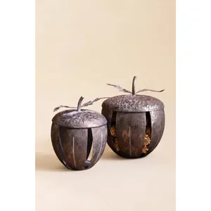 Set of 2 Rustic Metal Acorn Containers 4