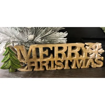 Clear Enamel Merry Christmas Wooden Sign 20x5in