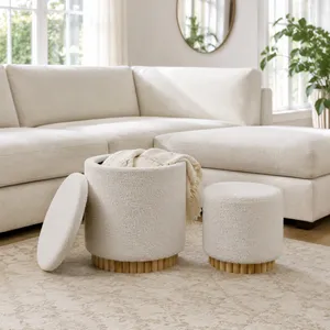CALRUN SET OF 2 WHITE OTTOMANS 20 (IN) 11