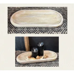 White Washed Wooden Oval Tray 18x8x1in 2