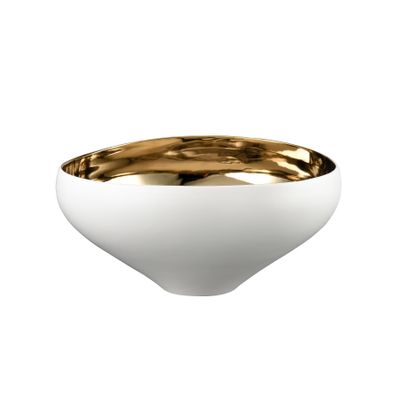 Greer Bowl - Tall White and Gold Glazed