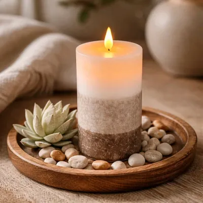 Brown & White 3 Layers Moving Flame Mottled Candle 3x6in