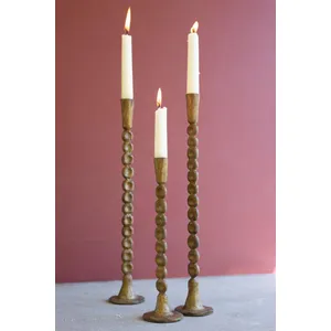 Set of 3 Antique Brass Taper Candle Holders 5