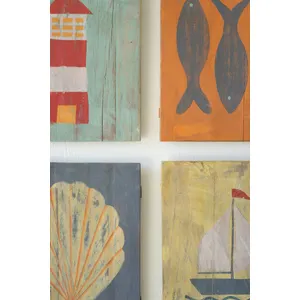 Set of 4 Painted Wood Coastal Wall Art 2