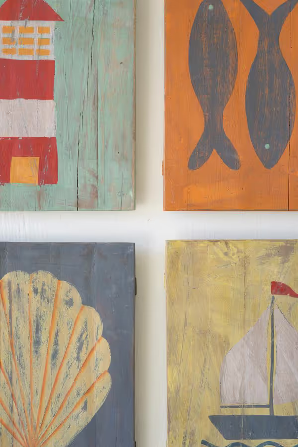 Set of 4 Painted Wood Coastal Wall Art