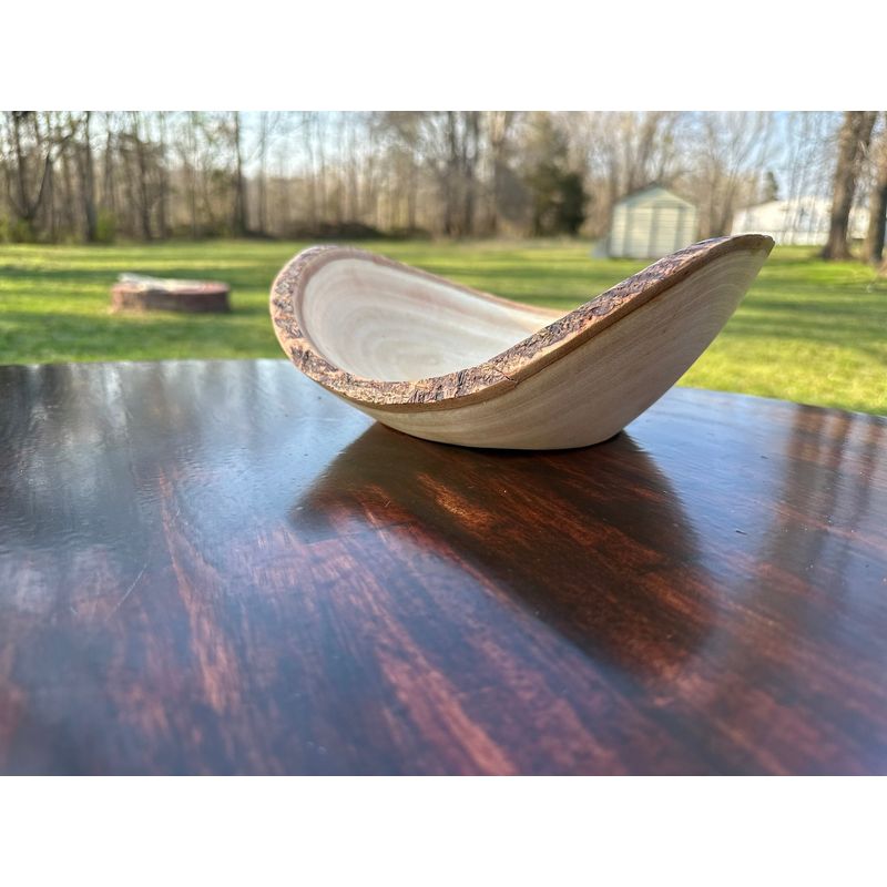 9.5"x 10" Natural Wooden Bowl with Bark Edge