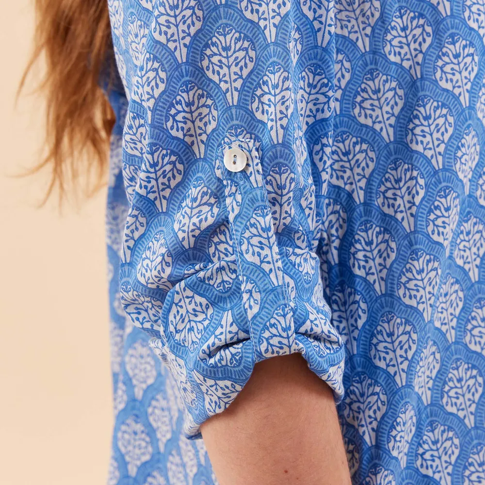Fifer Blue Cotton Button Down Beach Tunic
