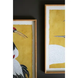 Set of 2 Framed Black, White and Red Herons Prints Under Glass 3