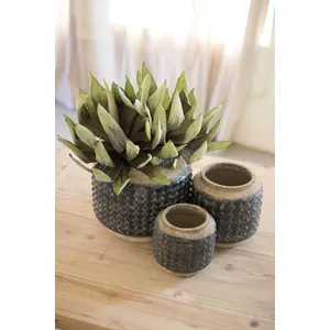 Set of 3 Dark Blue Knobby Ceramic Pots 1