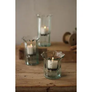 Set of 3 Recycled Glass Ribbed Votive Cylinders 2