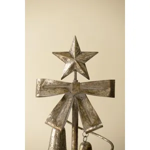 Rustic Metal Christmas Tree with Bells, Bow and Star 3