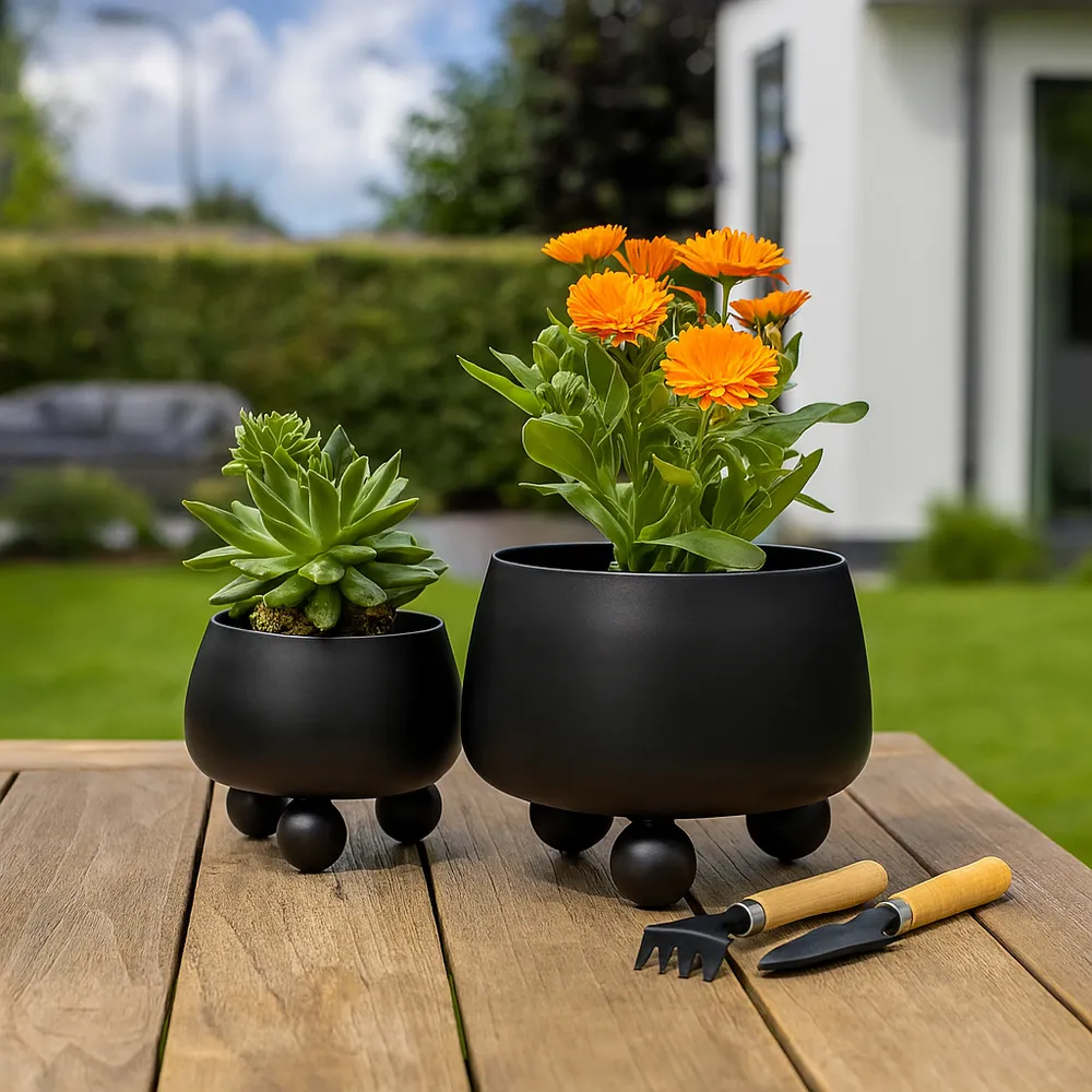 ALBAFIELD SET OF 2 BLACK PLANTER 9 (IN)