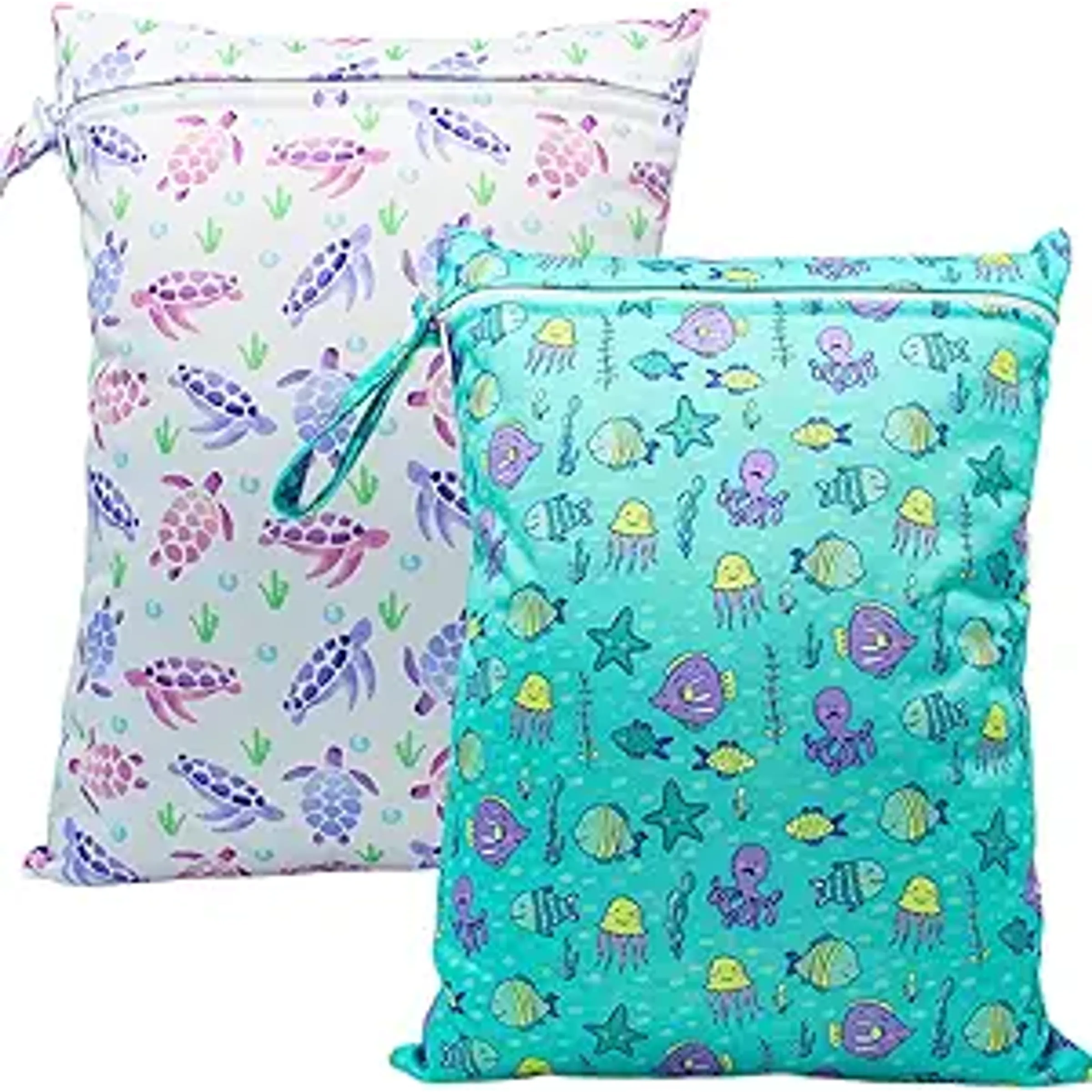 SWIMSUIT SACK WITH SEE-THRU POCKET - WATERCOLOR TURTLES