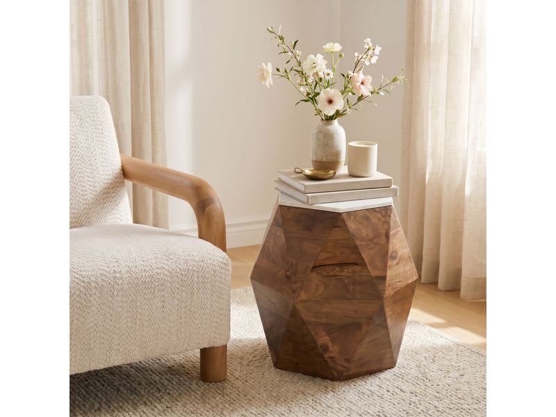Bisel Side Table White & Walnut 2