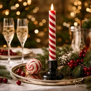 Candy Cane 3D Flame LED Taper Candle 10in Set of 2 1