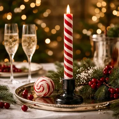 Candy Cane 3D Flame LED Taper Candle 10in Set of 2