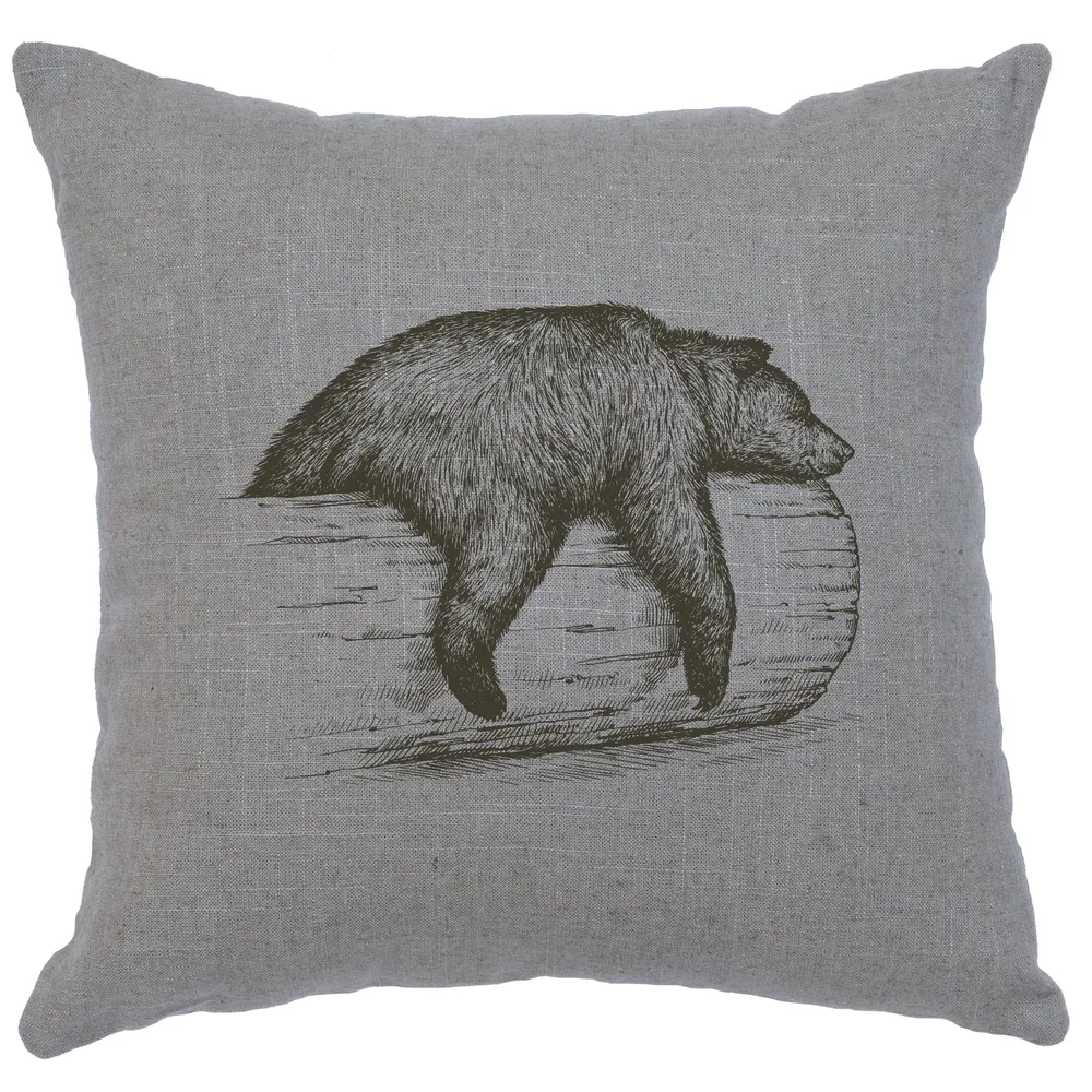 Image Pillow - Bear on a Log - Linen Gray