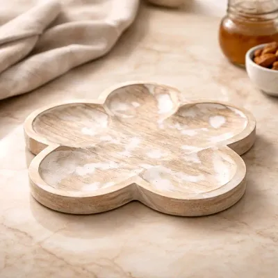 Whitewashed Wooden Flower Tray 10in