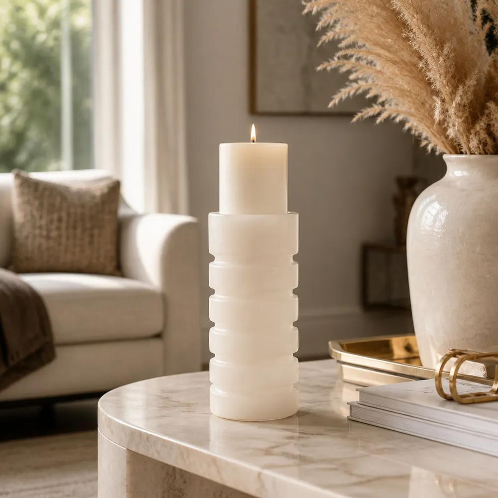 FERRISSIDE WHITE CANDLE HOLDER 8 (IN)