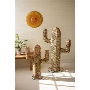 Set of 2 Woven Seagrass and Iron Cacti 1