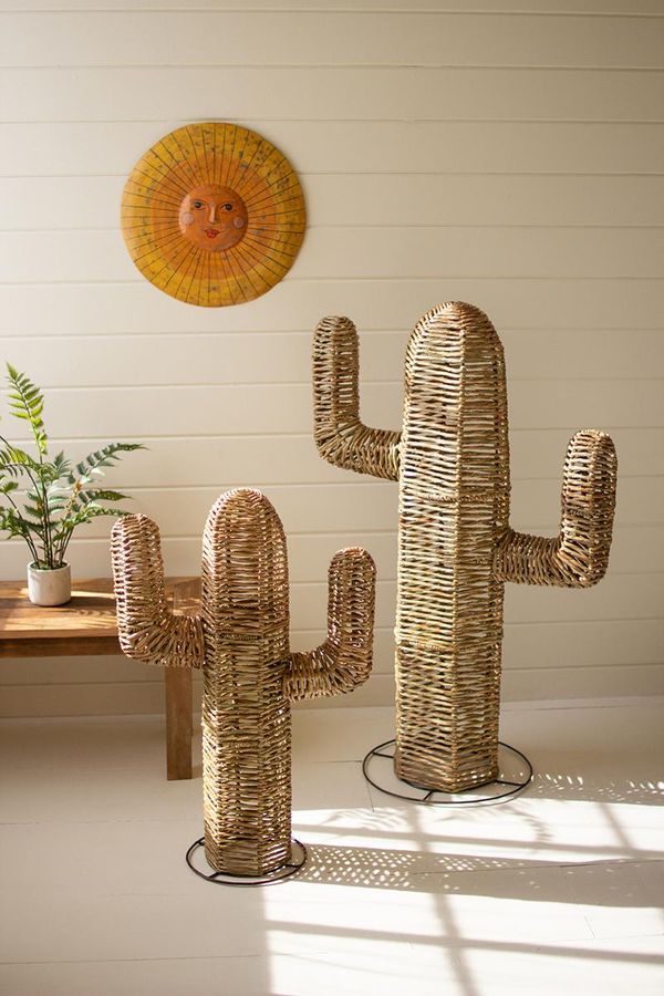 Set of 2 Woven Seagrass and Iron Cacti