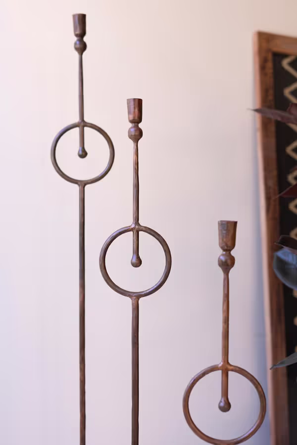 Set of 3 Tall Taper Candle Holders with Circle Detail