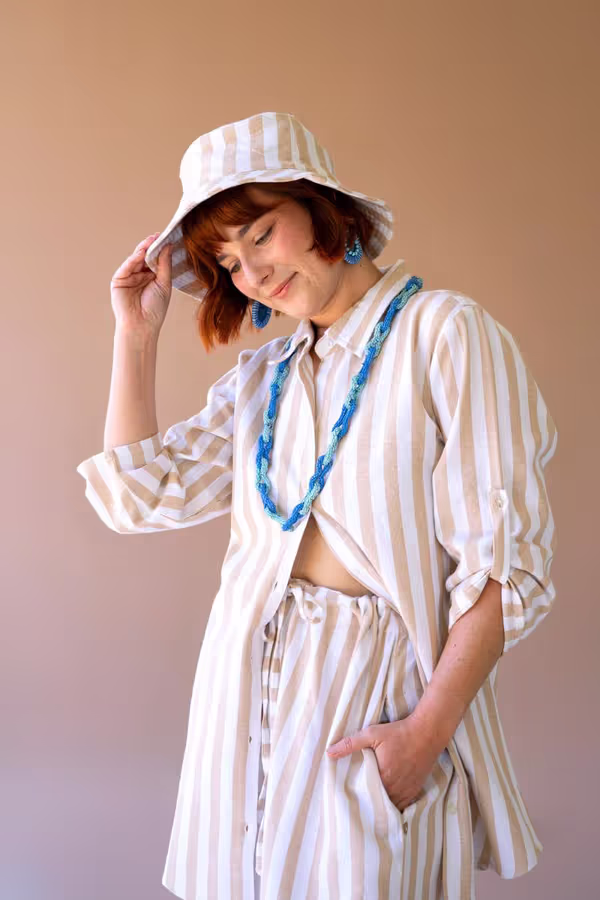 Striped Button-Front Shirt and Pant Set