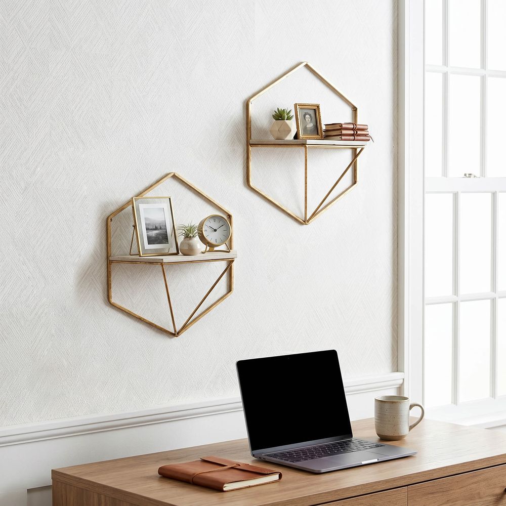 IRVINGMILL SET OF 2 GOLD WALL SHELF 17 (IN)