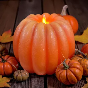 Orange Pumpkin Carved Moving Flame LED Candle 6x5in 1