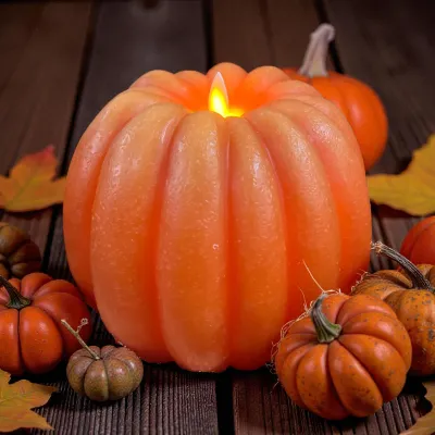 Orange Pumpkin Carved Moving Flame LED Candle 6x5in