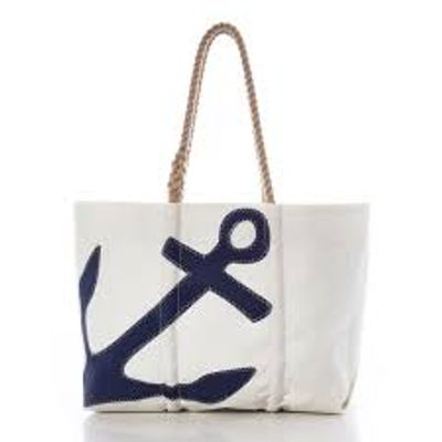 WHITE TOTE W ROPE HANDLE & JUTE - LOBSTER - NAVY