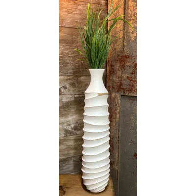 White Ribbed Vase 24in
