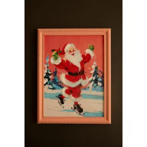Framed Ice Skating Santa Painting 4