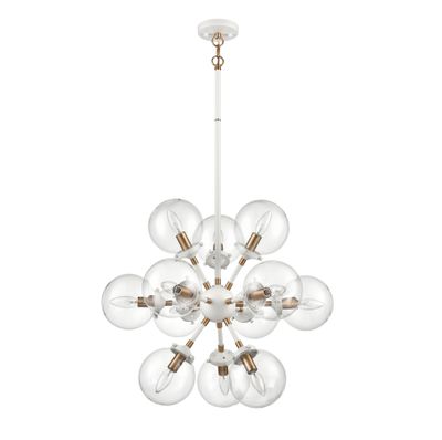Boudreaux 25″ Wide 12-Light Chandelier - Matte White with Satin Brass