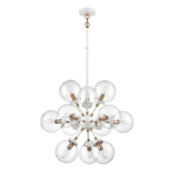 Boudreaux 25'' Wide 12-Light Chandelier - Matte White with Satin Brass