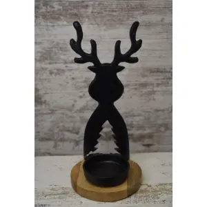 Black Moose on a Wood Base 5x11in 2