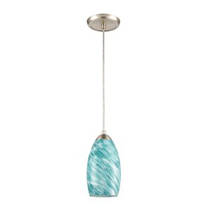 Evening Sky 5'' Wide 1-Light Mini Pendant - Satin Nickel with Blue Cloud Glass 2
