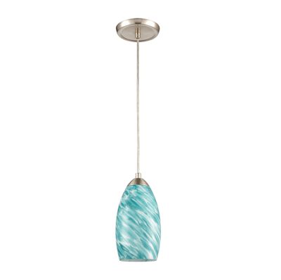 Evening Sky 5″ Wide 1-Light Mini Pendant - Satin Nickel with Blue Cloud Glass