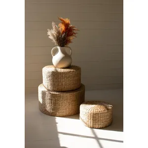 Set of 3 Round Natural Seagrass Risers 2