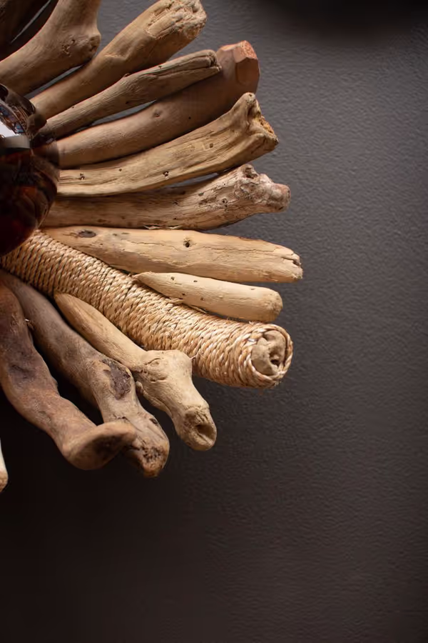 Set of 2 Driftwood Leaf Trays with Abaca Detail