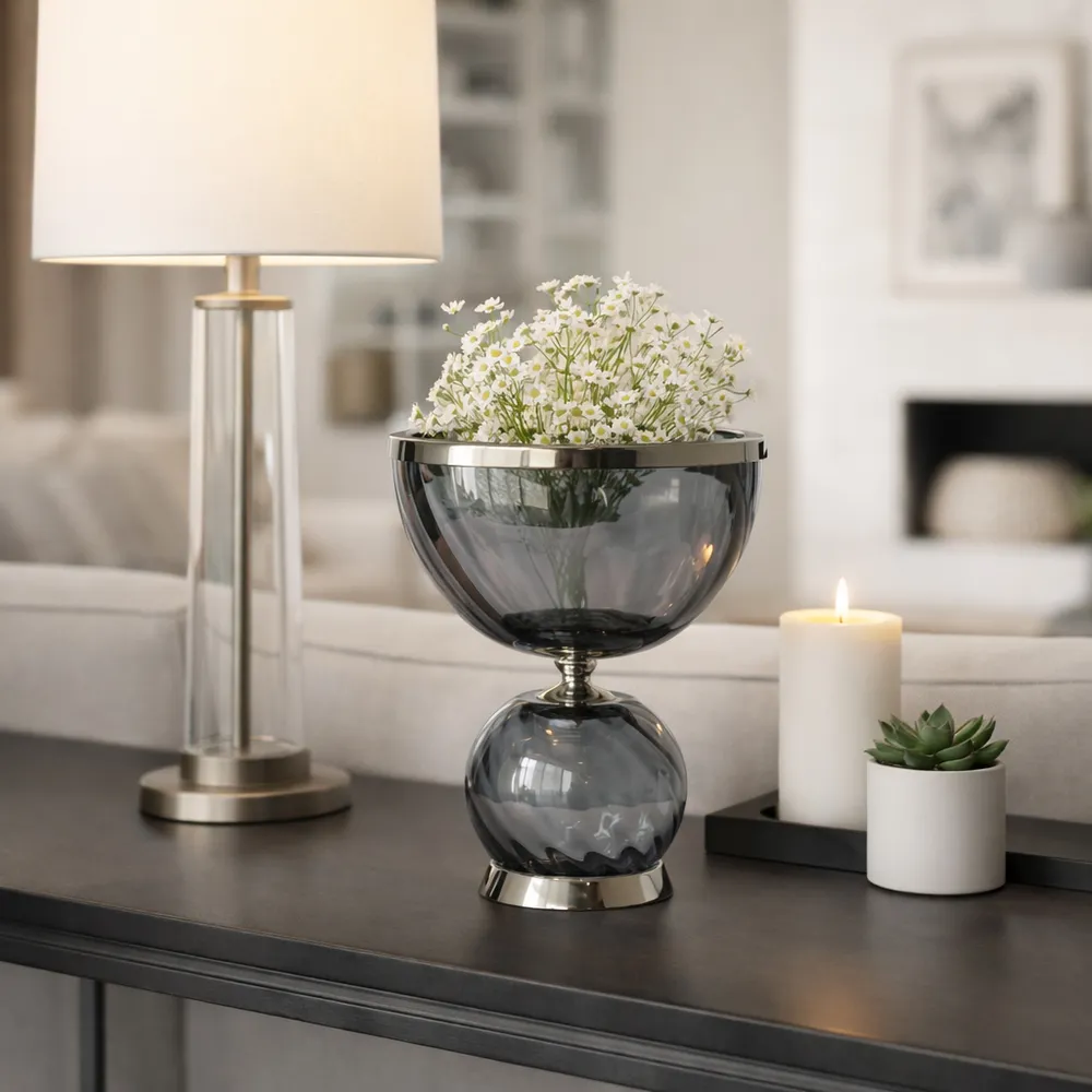 ASPENSIDE GRAY GLASS VASE 11 (IN)