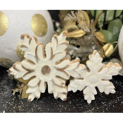 White Enamel Wooden Snowflakes 9x6in
