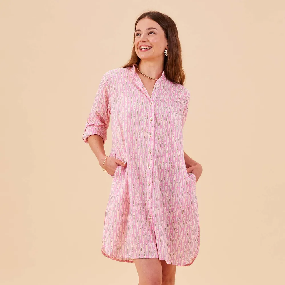 Sardina Pink Cotton Button Down Beach Tunic