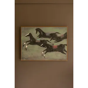 Framed Four Runaway Race Horses Painting 5