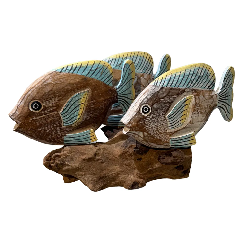 13-3/4" WHITE/GREEN FISH ON DRIFTWOOD