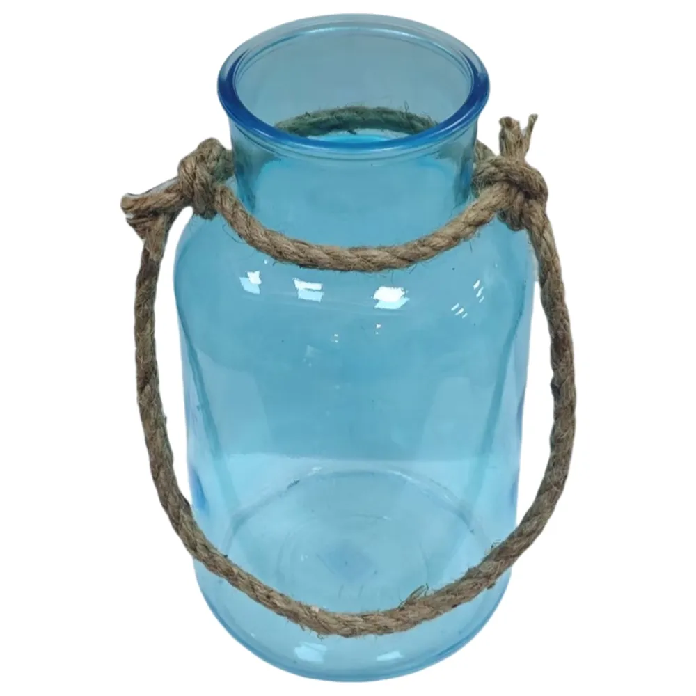 10" BLUE JAR WITH ROPE HANDLE
