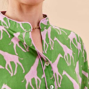 Giraffe Pink Green Cotton Night Shirt 7