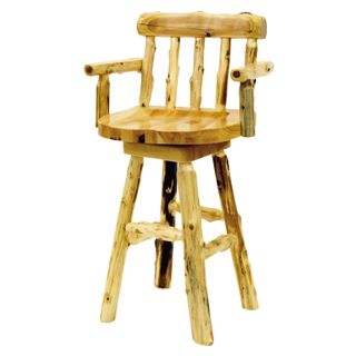 Cedar Swivel Log Counter Stool with Back and Arms - Coffee