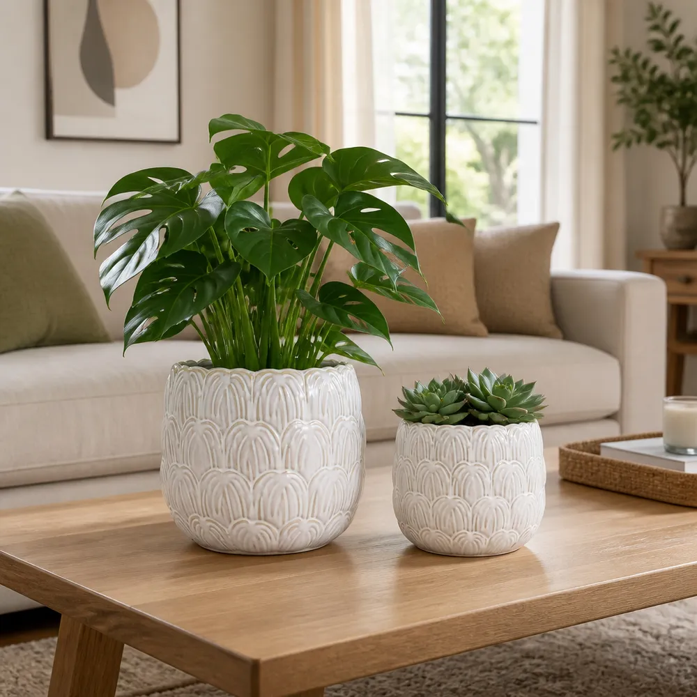 TATUMWOOD SET OF 2 IVORY PLANTER 7 (IN)